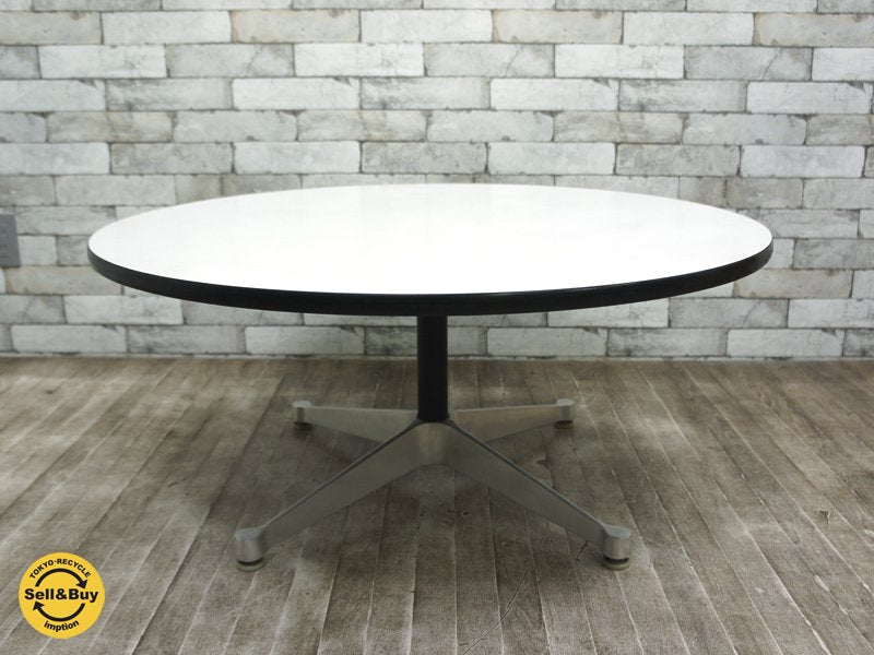 ハーマンミラー / HermanMiller 60's VTG メダリオン付! 『 イームズ ・ コントラクトベース ・ ラウンドコーヒーテーブル ( 白×黒 ) 』φ90.5×40.5cm ★