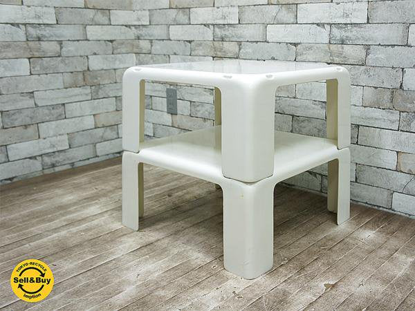 イタリア C&B 4GATTI-in ビンテージプラスチックテーブル シェルフ2段2個 マリオベリ-ニ スペースエイジ ■
