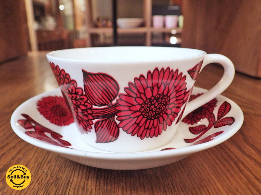 グスタフスベリ Gustavsberg レッドアスター RED ASTER ティーカップ&ソーサー 300ml 復刻版 未使用品 ●