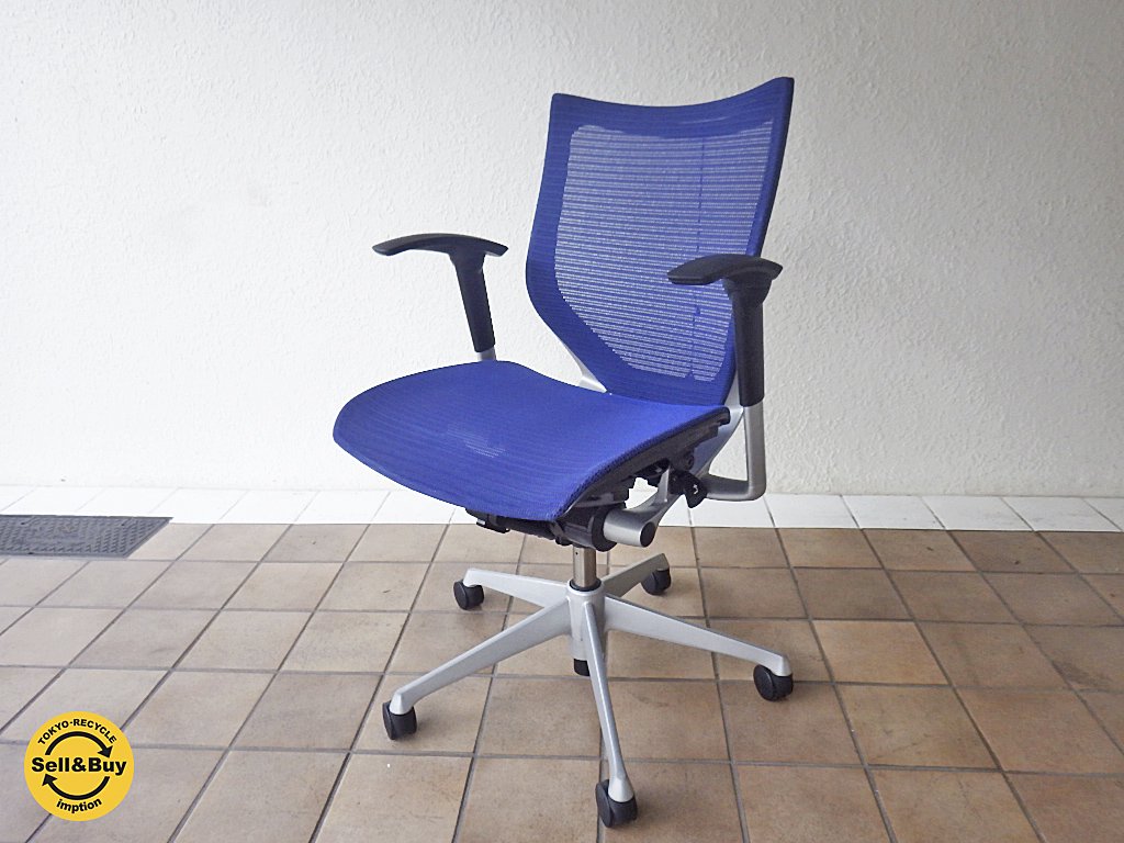 オカムラ OKAMURA バロン / Baron チェア ローバック ブルー 説明書付き◇