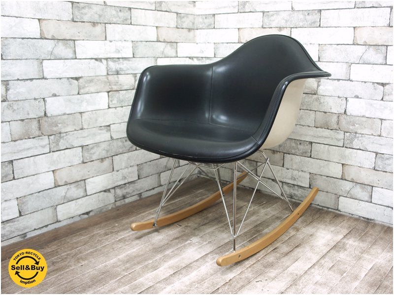 ハーマンミラー / HermanMiller 70's ビンテージ 『 アームシェルチェア 』 ロッカーベース = RAR ナウガレザー : 黒 × シェル : ピュアホワイト ★
