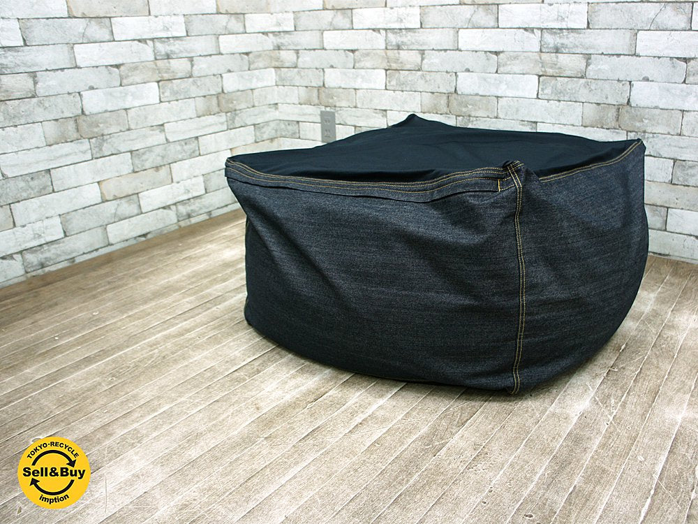 A 無印良品 MUJI 綿デニム 体にフィットするソファ ビーズクッション●