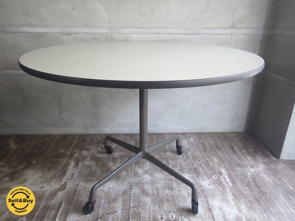 ハーマンミラー / herman miller 70~80's ビンテージ イームズテーブル ユニバーサルベース ラウンドトップ with キャスター ♪