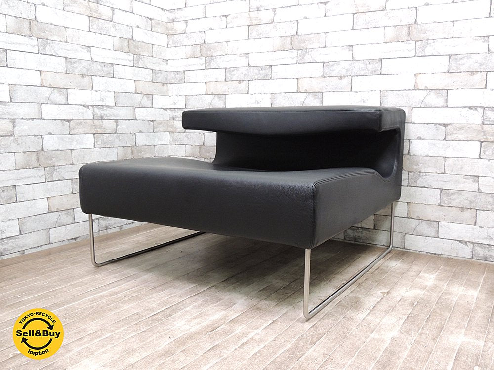 モローゾ moroso ローシートソファ アームチェア 本革 定価約40万円 購入当時ヤマギワ取扱い 高級 イタリアモダン家具 A ●