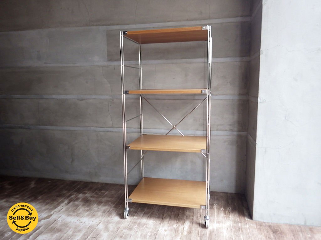 無印良品 MUJI ステンレスユニットシェルフ オーク材 中サイズ キャスター付 幅58cm ♪