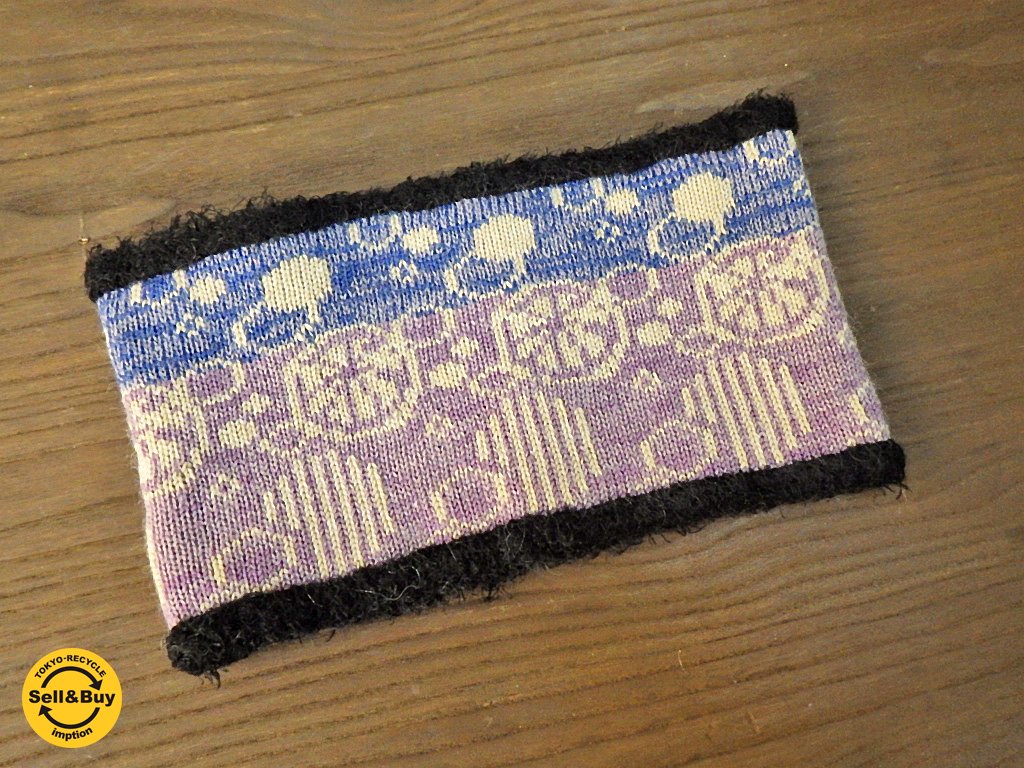 新品 紀編物製作 ハンドメイド ニット編み工房 ネックウォーマー 柑橘類 藤x青 ■