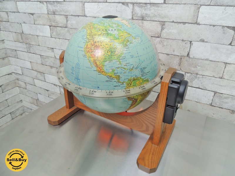 米国地球儀メーカーGeorge F. Cram Co. 地球儀 Sunlit World Globes of Seattle 1日1回転自転機能付き 昼夜自動切り替え 教材◎