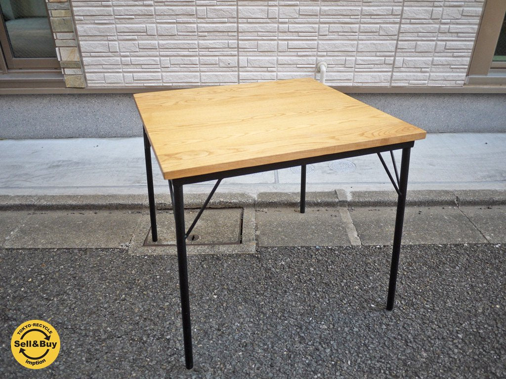 ブルックリン スタイル ホワイトオーク 無垢材×アイアンフレーム ダイニングテーブル オイルフィニッシュ 幅 80cm ◎