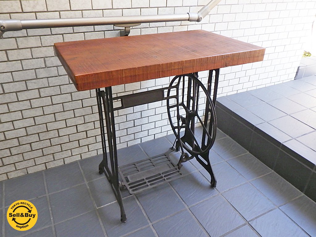 ビンテージ vintage 無垢材 × ミシン脚 テーブル インダストリアルスタイル リメイク ■