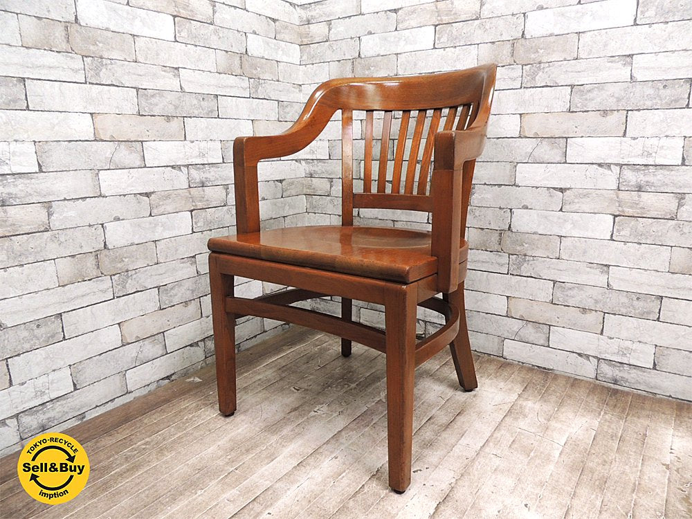 USビンテージ W.H.GUNLOCKE CHAIR CO. ガンロック ウォールナット アームチェア デスクチェア アンティーク インダストリアル B ●