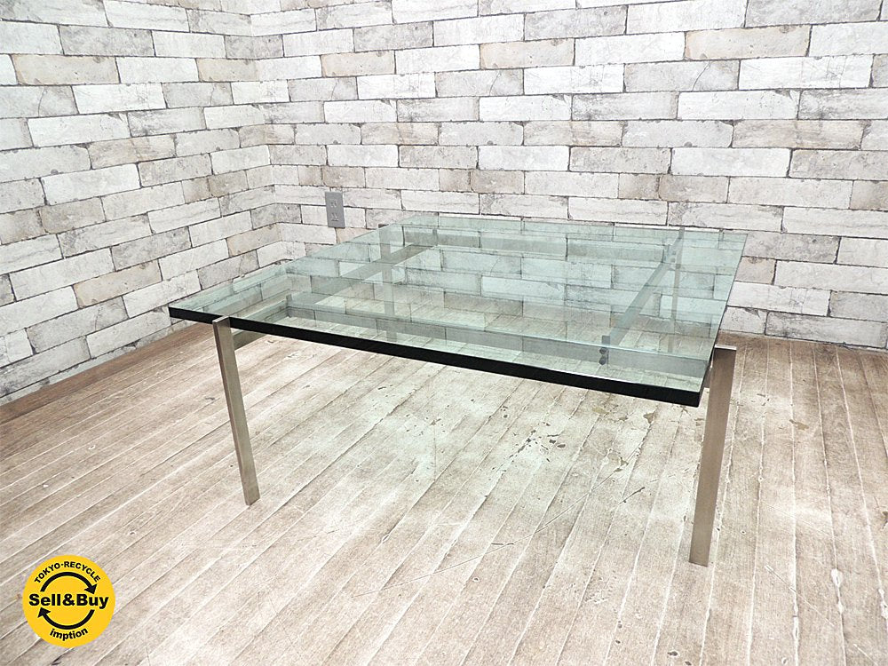フリッツハンセン Fritz Hansen ポール・ケアホルム Poul Kjaerholm コーヒーテーブル PK61 ガラストップ W80cm 刻印&シール有 北欧モダン ●