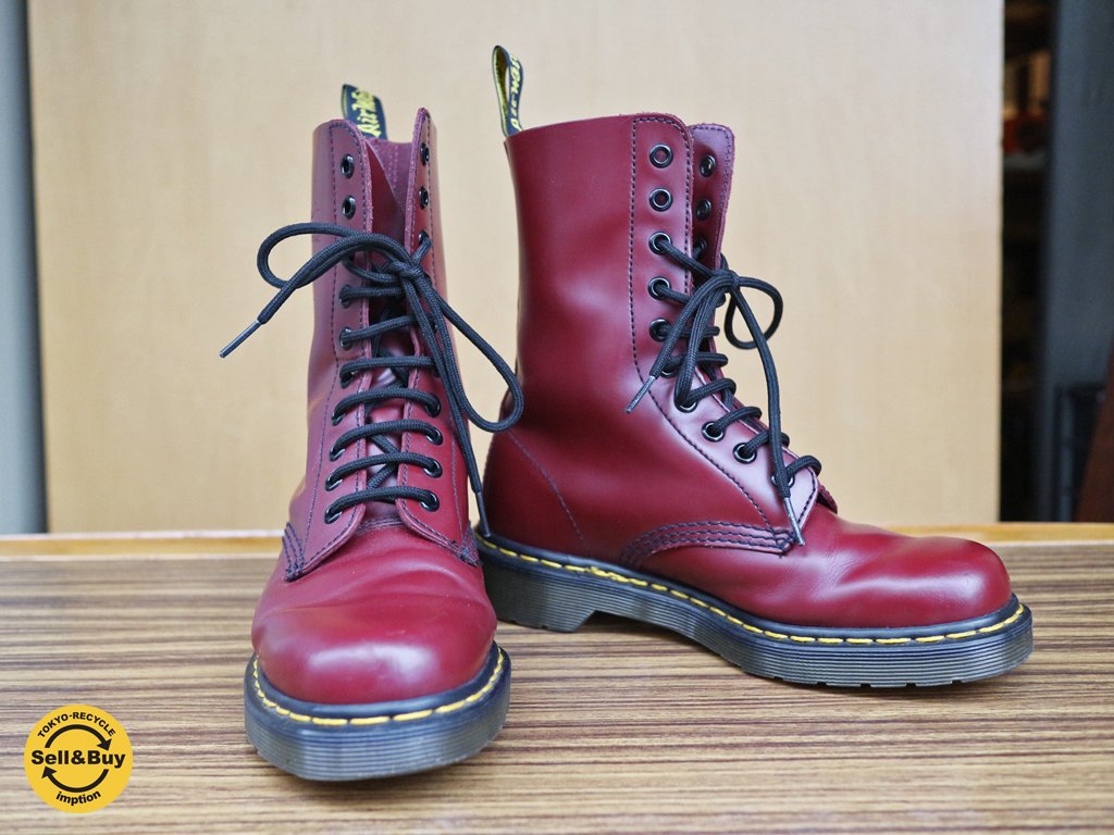 ドクターマーチン Dr.martens 1490 10EYE BOOTS 10ホールブーツ レディース ブーツ チェリーレッド 美品 23cm ◎