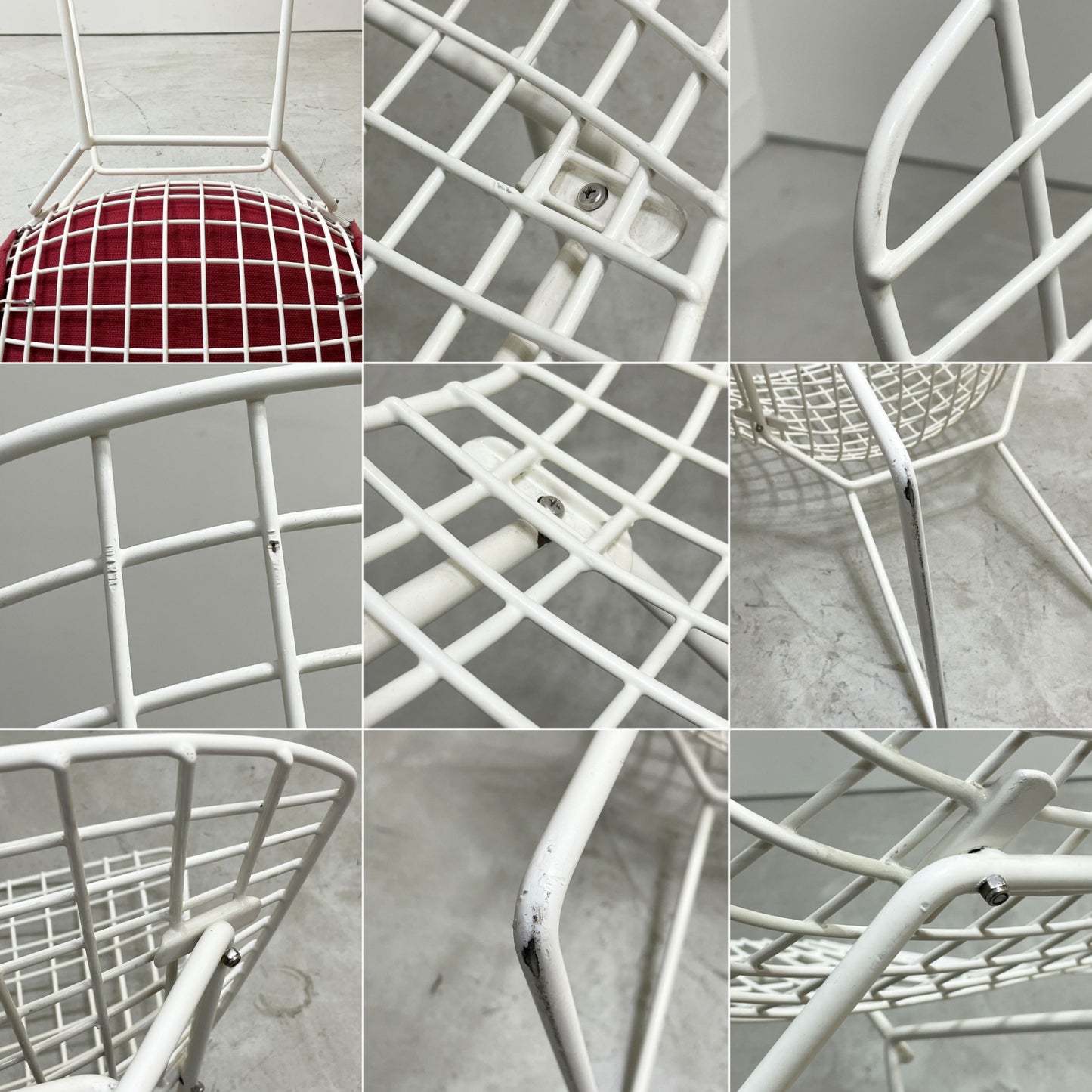 ノル Knoll 420 サイドチェア ワイヤーチェア ダイニングチェア ホワイト × レッド ファブリック フルカバー仕様 ハリー・ベルトイア ミッドセンチュリー ビンテージ ●