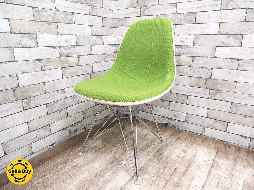 ハーマンミラー hermanmiller サイドシェルチェア + エッフェルベース ファブリック張り 緑色 イームズ ビンテージ ミッドセンチュリー ●
