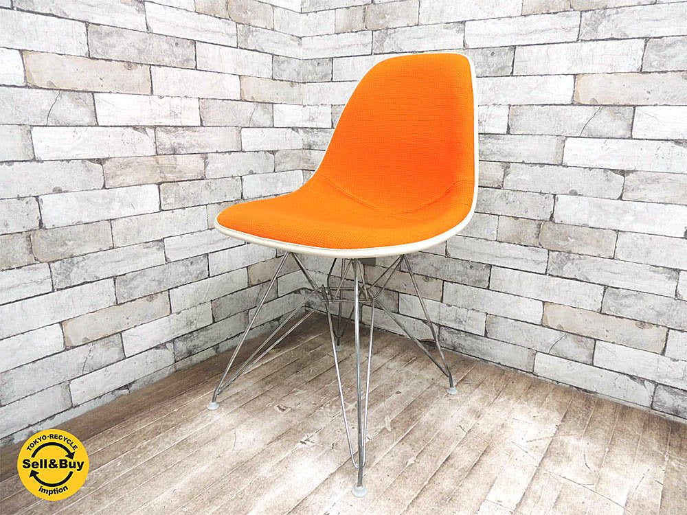 ハーマンミラー hermanmiller サイドシェルチェア + エッフェルベース オレンジ色 イームズ ビンテージ ミッドセンチュリー ●