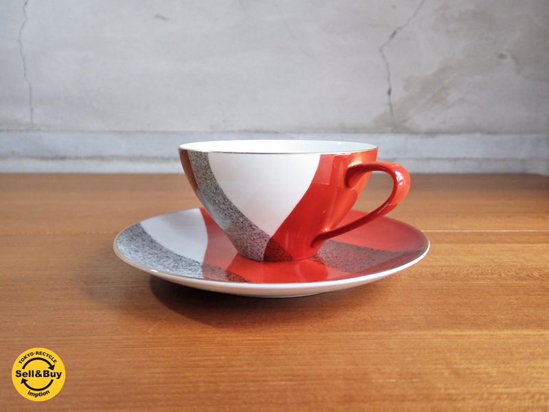 ノリタケ Noritake スカーレット SCARLET 3526 モダンデザイン カップ&ソーサー B ♪