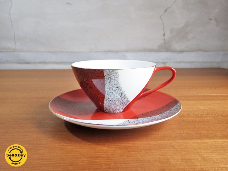 ノリタケ Noritake スカーレット SCARLET 3526 モダンデザイン カップ&ソーサー E ♪