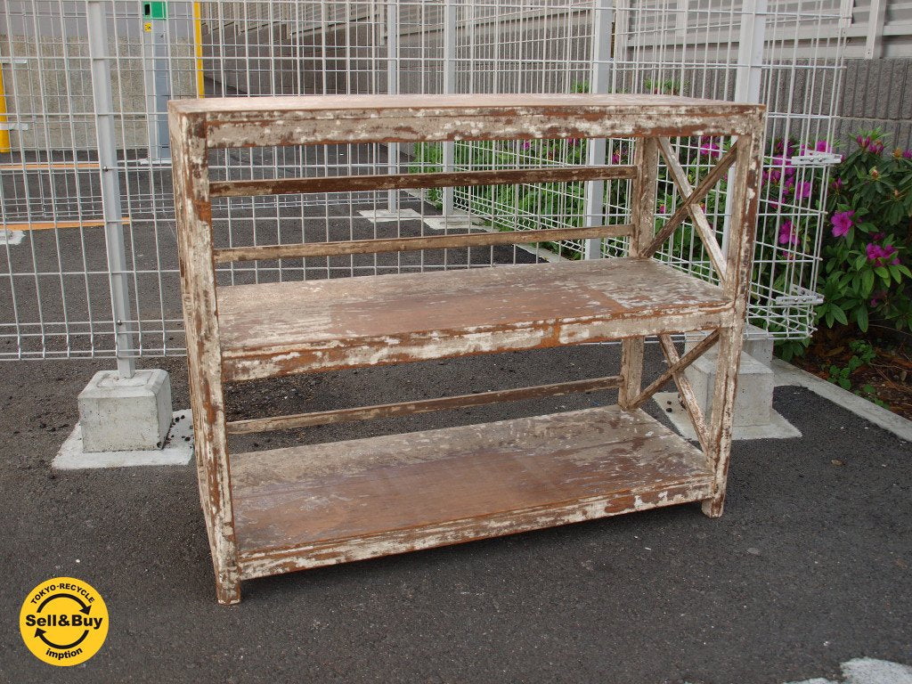 古材 シャビーシック ペイントウッドシェルフ オープンシェルフ 飾り棚 ラスティック ★