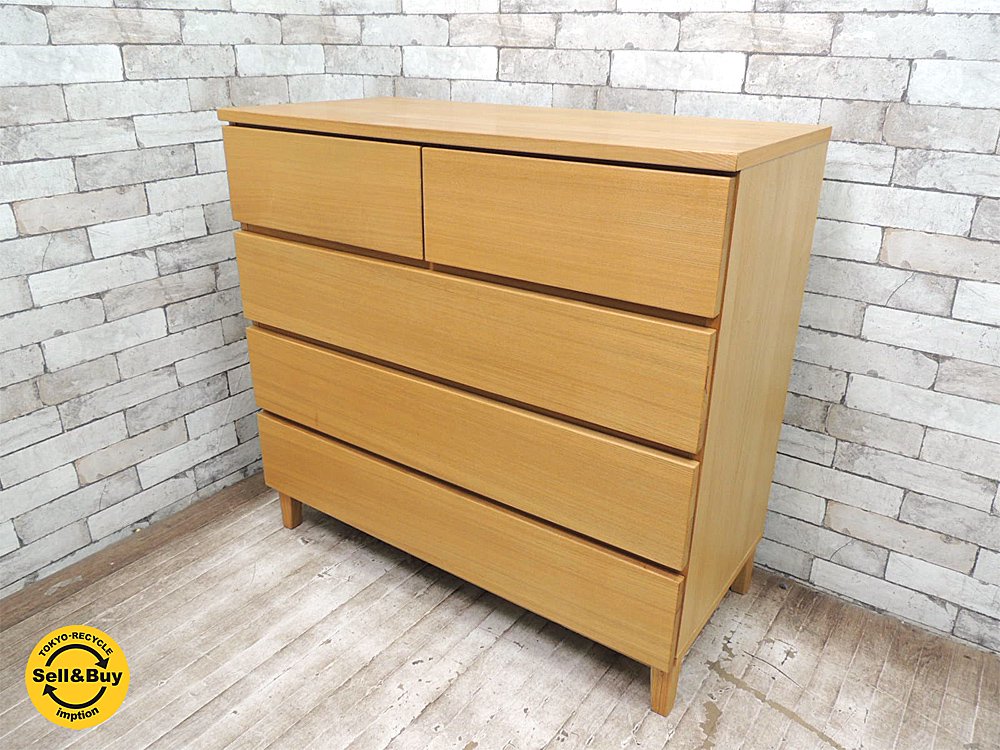 無印良品 MUJI 木製チェスト 4段 タモ材 シンプルモダンデザイン ナチュラルカラー ●