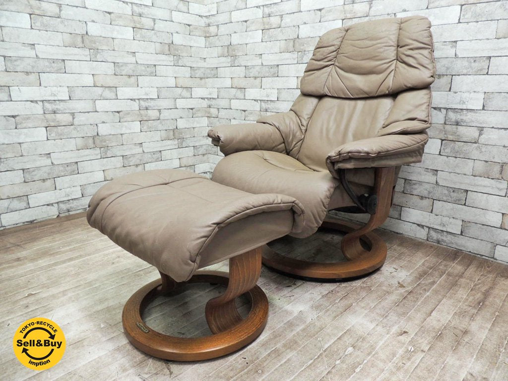エコーネス EKORNES タンパ ストレスレスチェア 本革 リクライニングチェア & オットマン 北欧 ノルウェー 現状品 ●