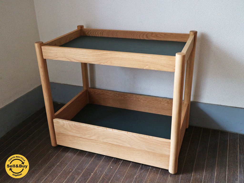 イデー IDEE ディモンシュ トローリー DIMEANCHE TROLLY ホワイトオーク無垢材×ブラックグリーン色天板 ワゴン 現行 ◎