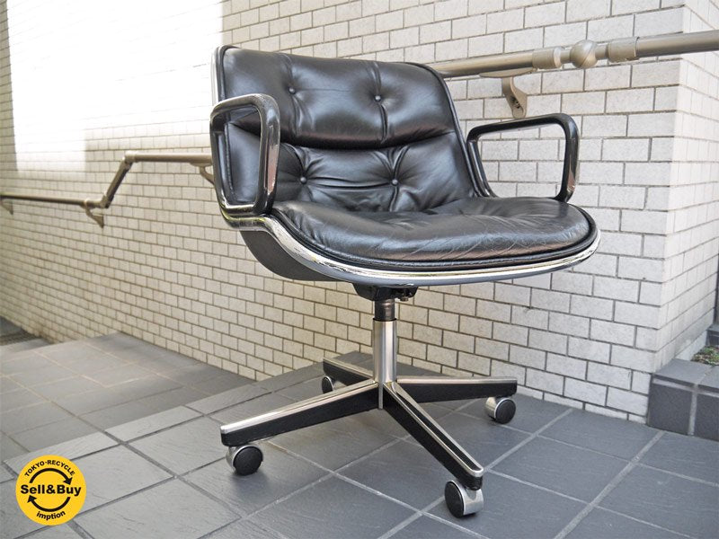 ノール Knoll ポロックチェア Pollock Chair 本革 ブラック 4本脚 エグゼクティブチェア 名作 チャールズ・ポロック ビンテージ ■