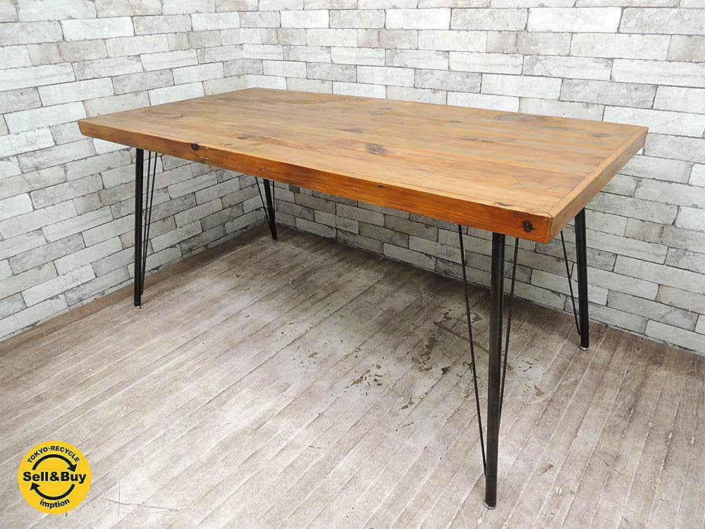 クラッシュゲート CRASH GATE ノットアンティークス Knot antiques フランク3 FRANK? ダイニングテーブル 作業台 無垢集成パイン古材×スチールレッグ仕様 ~W1500 ◇