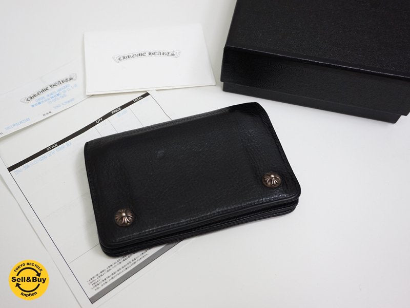 クロムハーツ CHROME HEARTS レザー ウォレット 財布 2ジップ クロスボタン インボイス付き ●