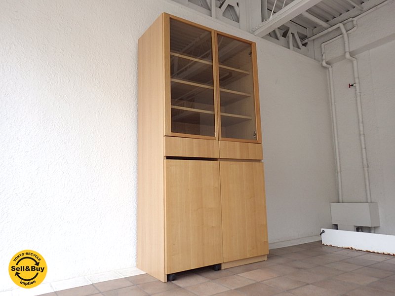 無印良品 MUJI 廃盤 木製 カップボード ・ ワゴン付き タモ材 ・ ナチュラル 食器棚 キャビネット ( 参考価格:¥68,250- ) ◇