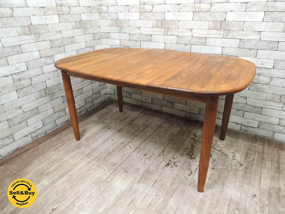 ハスレヴ HASLEV チーク無垢材 ビンテージ ダイニングテーブル W140cm デンマーク 北欧家具 ●