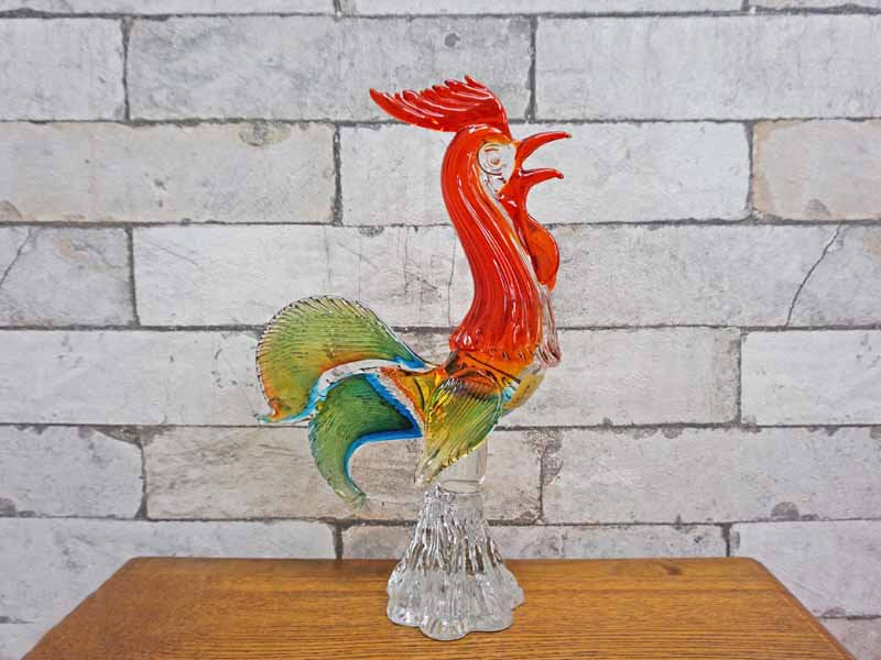 ムラーノ murano ベルグラス BELL GLASS ニワトリ オブジェ 雄鶏 ビンテージ ●