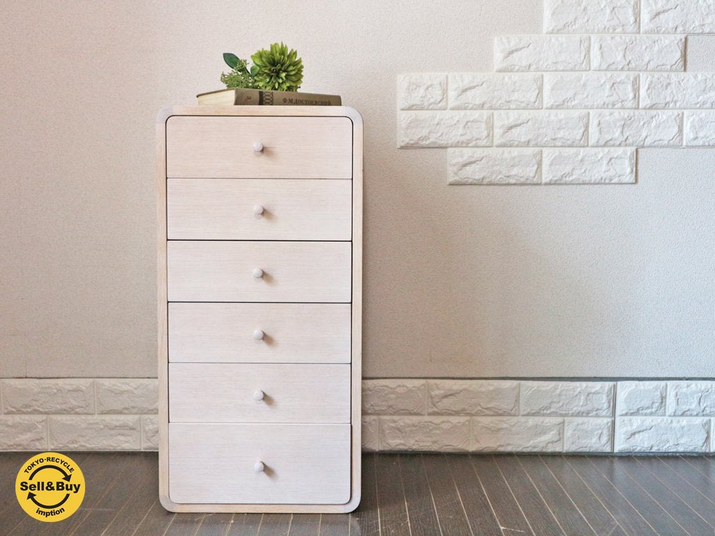 センプレ SEMPRE 取扱 日進木工 ブリックブロック BRICKBLOCK チェスト W700 引き出し6杯 オーク材 ホワイトナチュラル 定価\66,960 ◎