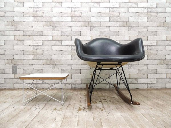 ハーマンミラー HermanMiller アームシェルチェア ロッカーベース C&R.イームズ 70's ビンテージ :黒 = RAR ナウガレザー :黒 × シェル :白 ミッドセンチュリー ◇