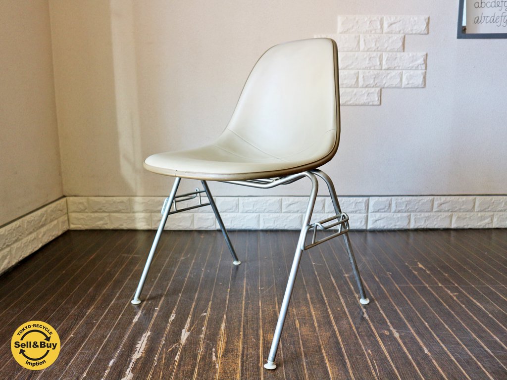 ハーマンミラー Herman Miller シェルチェア ナウガレザー 2nd サイドシェルチェア スタッキングベース ローアンバー チャールズ&レイ・イームズ A ◎