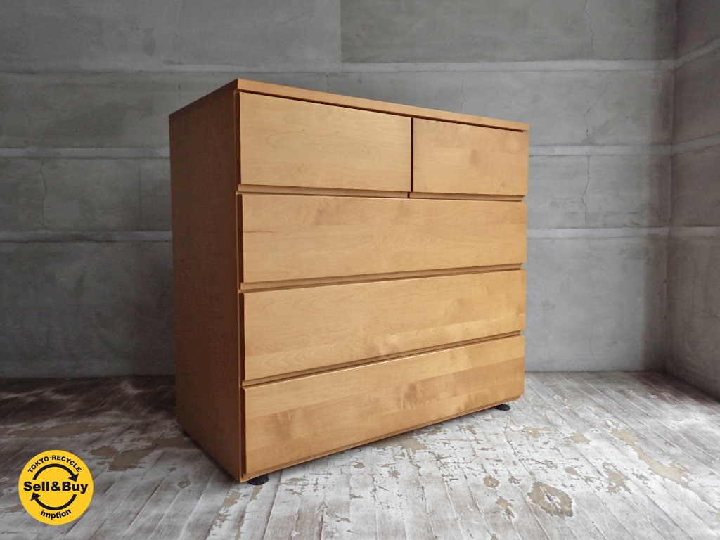 無印良品 MUJI バーチ材 4段 チェスト 引き出し収納 幅89cm ♪ | 中古
