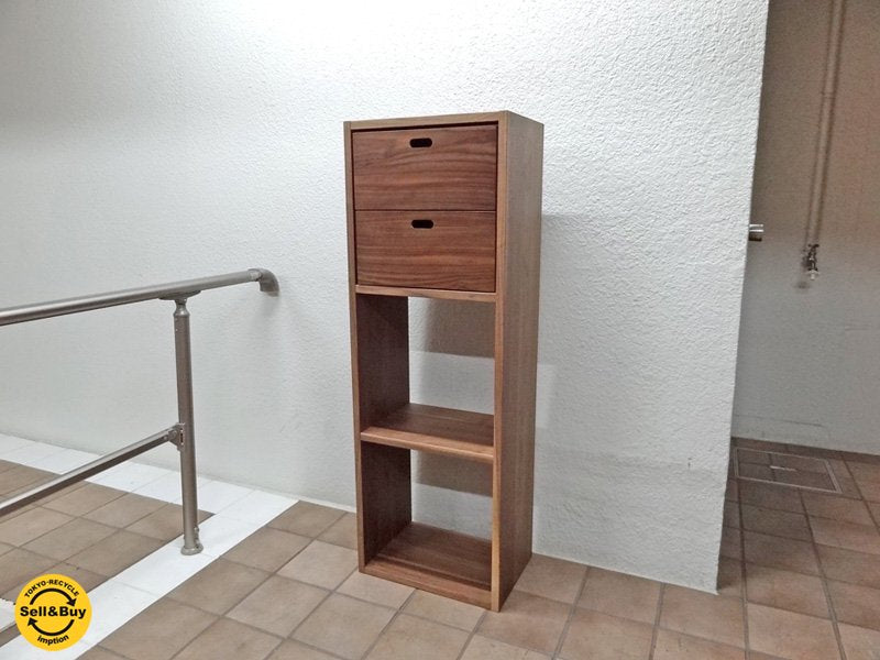 無印良品 MUJI スタッキングシェルフ ( 本棚 オープンシェルフ フリーラック ) 3段×1列 + 引出し×1個付き セット品 ウォールナット材 総額¥24,890- ◇
