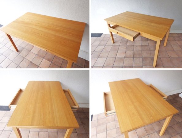 ウニコ unico ヒュッテ HUTTE シリーズ 廃盤 ダイニングテーブル W1350 アッシュウッド タモ材 北欧スタイル 引出し付き デスク ◇