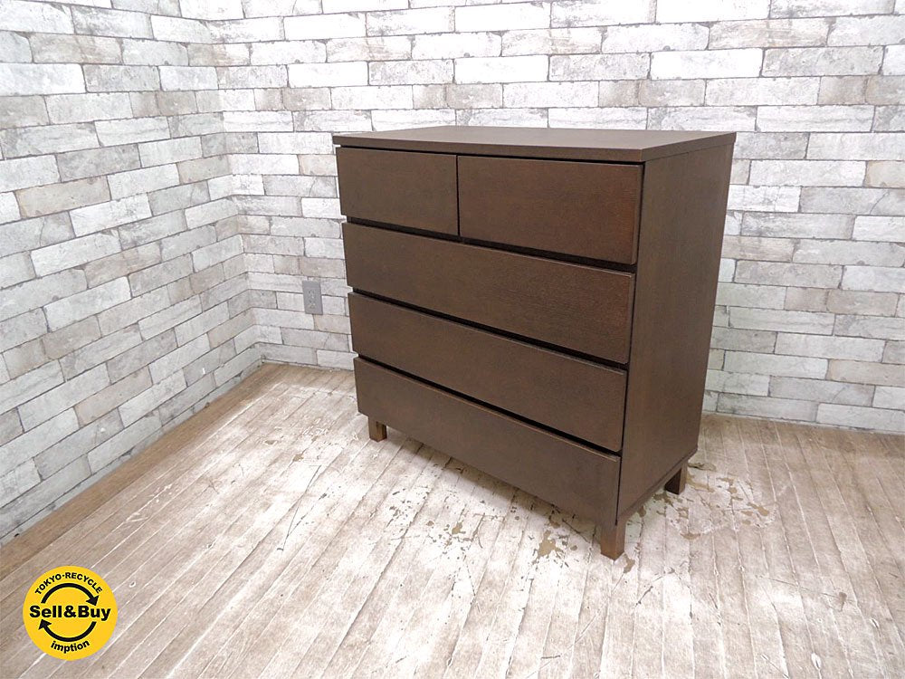 無印良品 MUJI 木製チェスト 4段 タモ材 シンプルモダンデザイン ブラウン W80cm ●