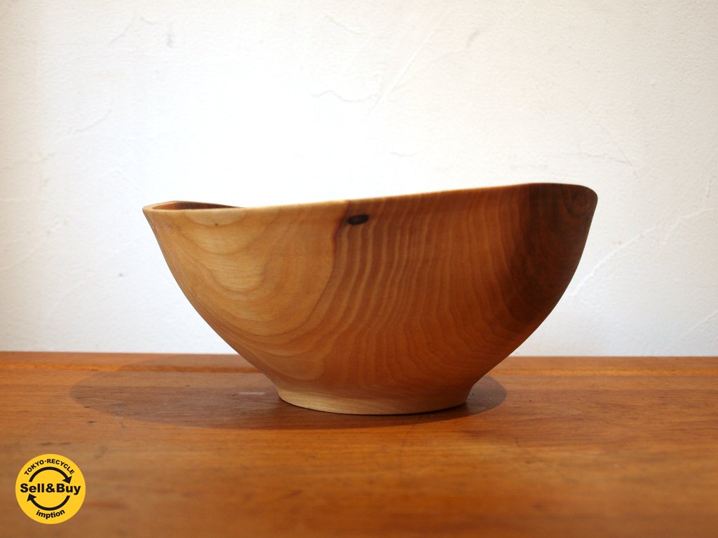 須田二郎 木製の器 ボウル 23cm 中鉢 無垢材 木工旋盤 ターニングウッド インテリア ボウル ベース オブジェ ★