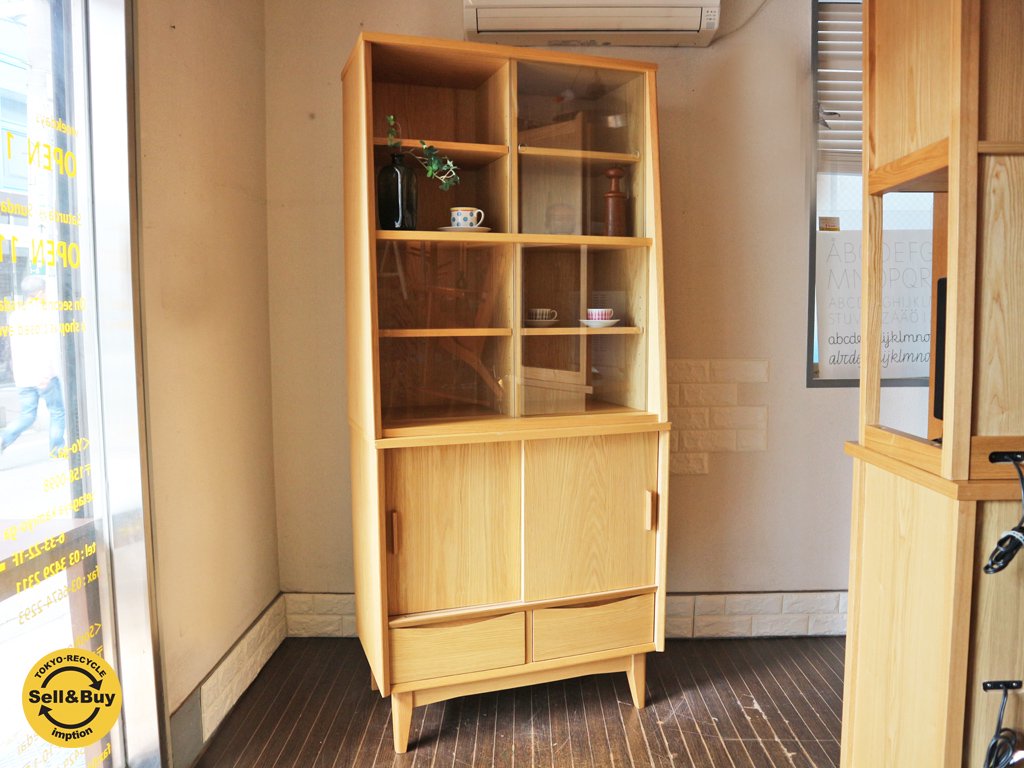 ウニコ unico シグネ SIGNE オーク材 カップボード 食器棚 W80cm 廃番仕様 ◎