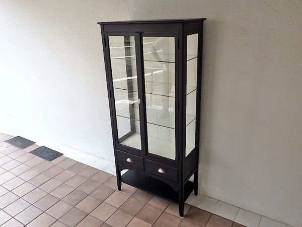 ウニコ unico アレット ALETTE 現行シリーズ 展示美品 ガラスキャビネット W800 ブラック 定価¥102,600- ドクターキャビネット ケビント カップボード ショーケース ◇