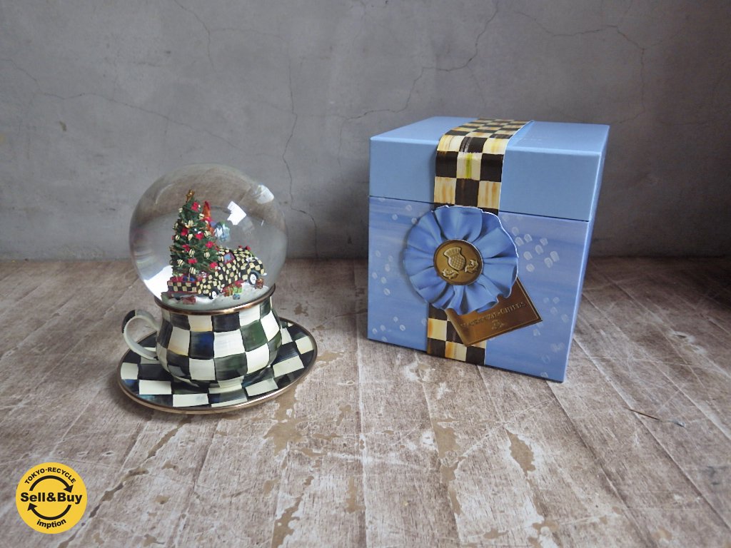 マッケンジー チャイルズ MacKenzie-Childs スノードーム カップ&ソーサー Courtly Check Truck Christmas Snow Globe 箱付き ♪