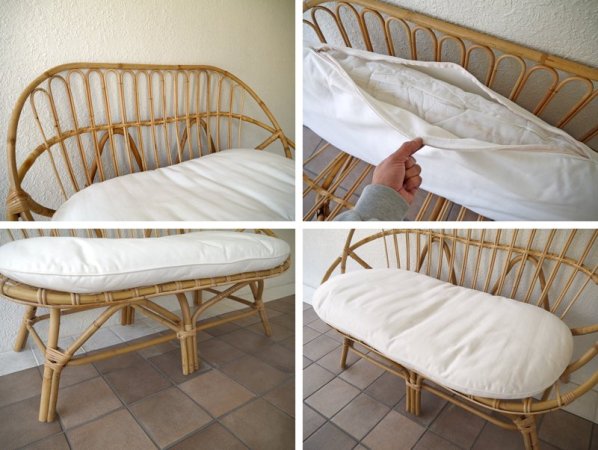 ウニコ unico カージュ CAGE ソファ 2シーター ラタン 籐 ベンチ チェア 現行美品 定価¥47,304- ナチュラル フレンチ ◇