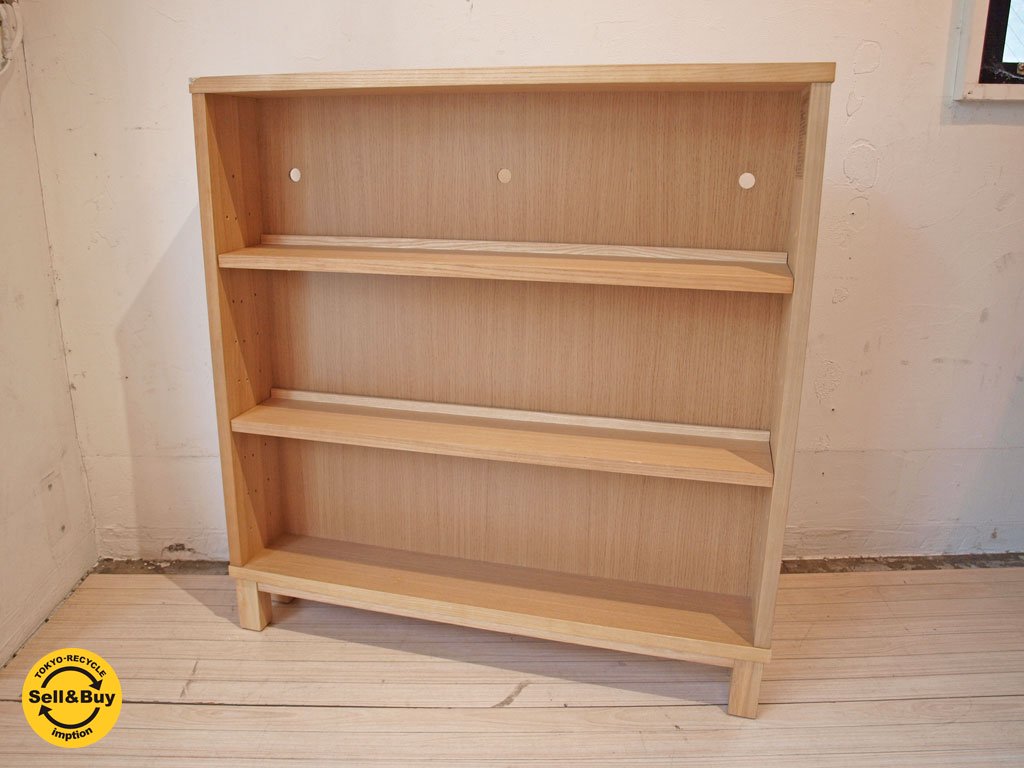 無印良品 MUJI 組み合わせて使える木製収納 タモ材 本棚 シェルフ ロータイプ 現在廃盤サイズ 奥行 14cm ★