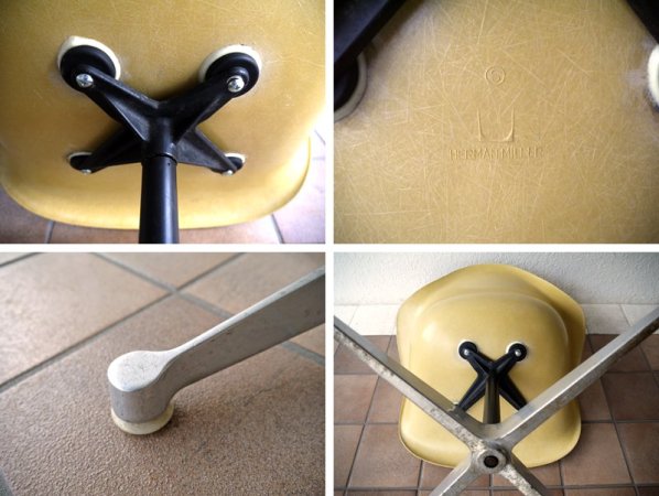 ハーマンミラー HermanMiller C&R. イームズ 70's ビンテージ 2nd アームシェルチェア コントラクトベース PAC レアLY色 USA ミッドセンチュリー 名作チェア ◇
