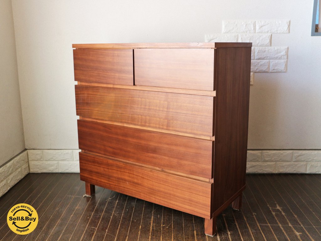 無印良品 MUJI 木製チェスト 4段 ウォールナット材 シンプルモダンデザイン W80cm ◎