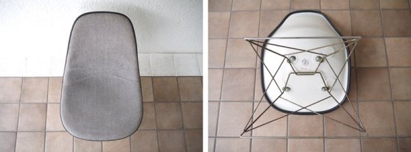 ハーマンミラー M.F.S Herman Miller C&R. イームズ Eames 80’s ビンテージ サイドシェルチェア キャッツクレイドル LSR ラウンジベース 白×黒チェック柄 ◇