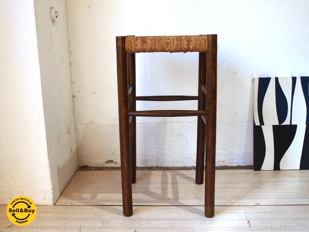 ビンテージ民芸家具 スツール Stool ペーパーコード編 高さ60cm ブナ材無垢 ★