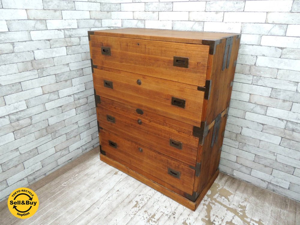 桐箪笥 桐タンス 重ね 4杯抽斗 古家具 時代箪笥 整理箪笥 伝統工芸 ●