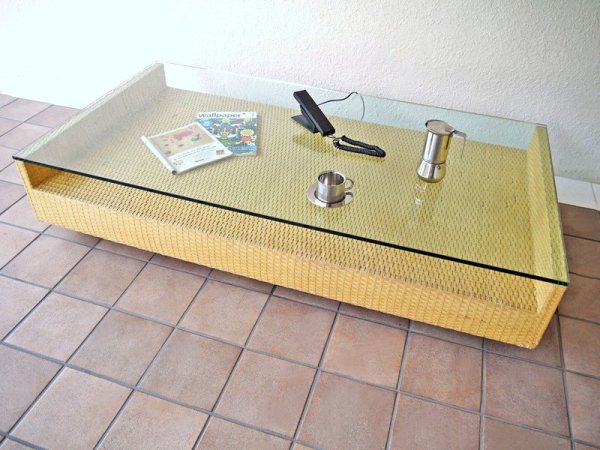 アルフレックス arflex holidays シリーズ エーテーブル A TABLE ローテーブル センターテーブル コーヒーテーブル ガラストップ×レザー編込み 参考価格:約20万円 ◇